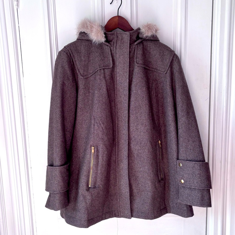 Ava & Viv Women’s Wool Zip Front Removable Fur Collar High Neck Coat Large